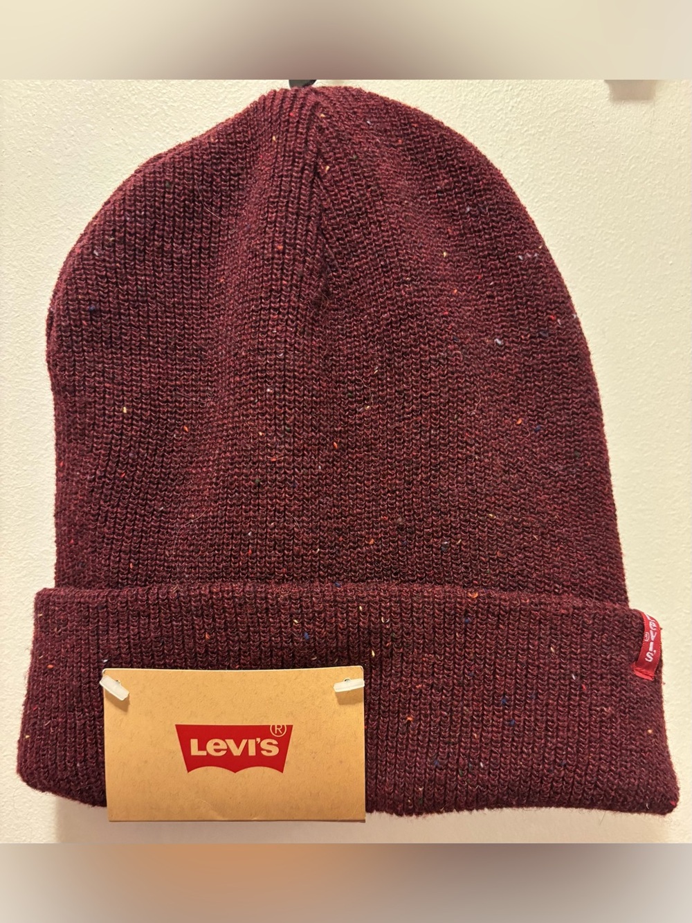 Levi's Men's Maroon Flecked Knit Beanie